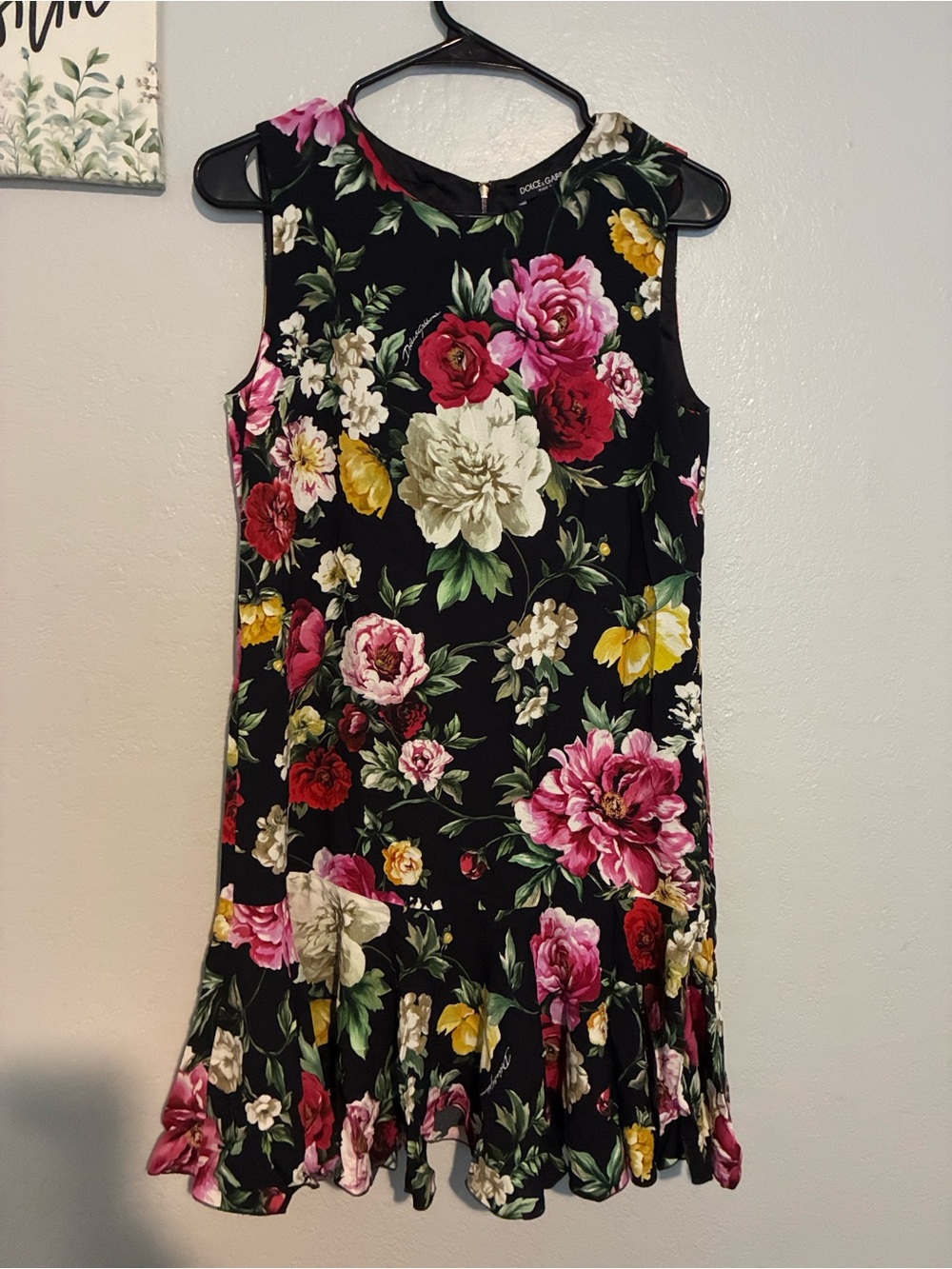 Dolce & Gabbana Sleeveless Floral Print Ruffle Hem Mini Dress Size 40
